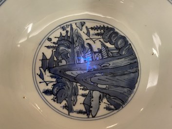 A Chinese blue and white 'landscape' bowl, Wanli